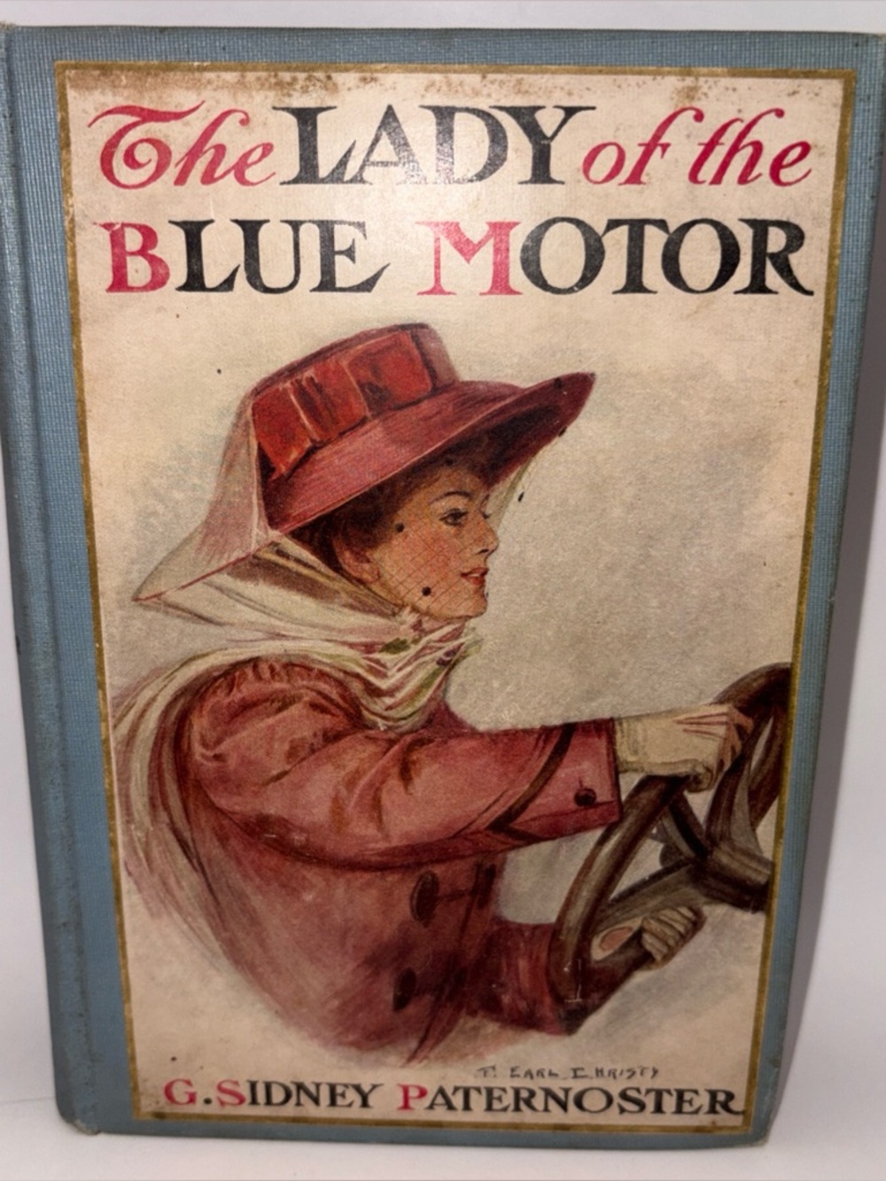The Lady of the Blue Motor Vintage Book Cover Art Print - Blue and Red